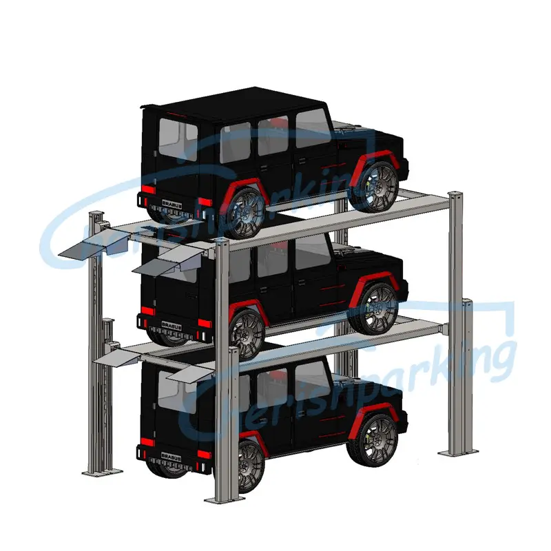 3 Cars Four Post Parking Lift Triple Stacker