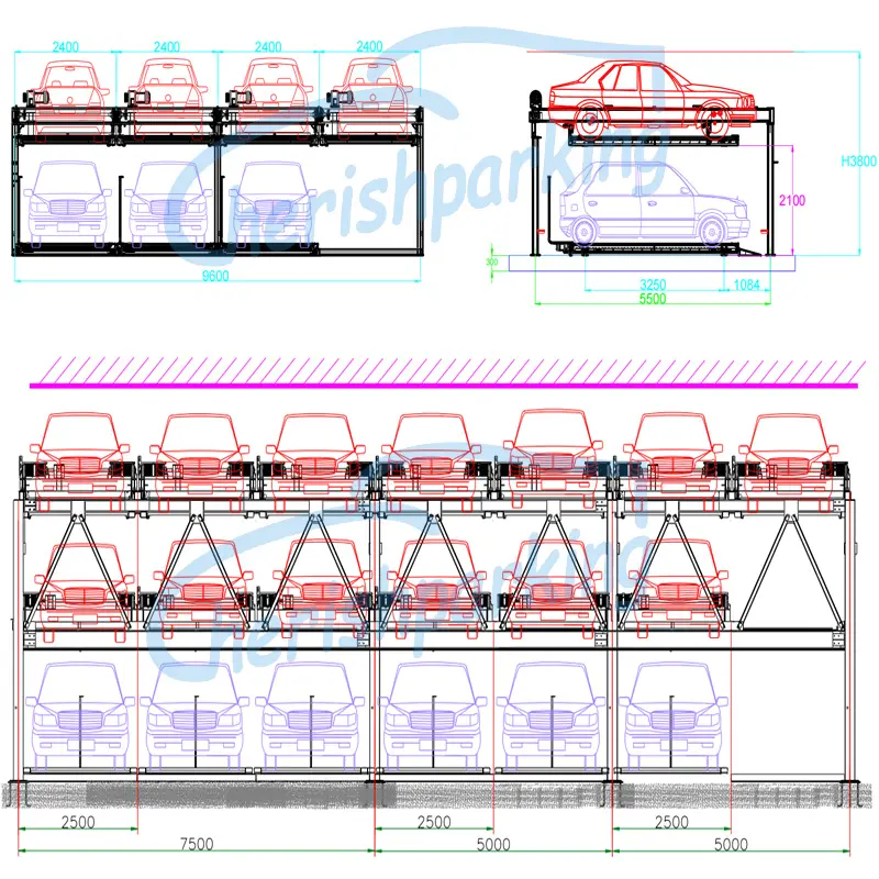 drawing of puzzle parking system